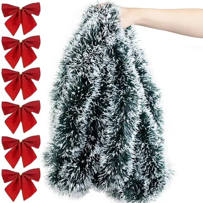 Green Candy Cane Tinsel Ribbon Christmas Bow For Tree Wreath Garland Ornament Party Wedding Home Decor