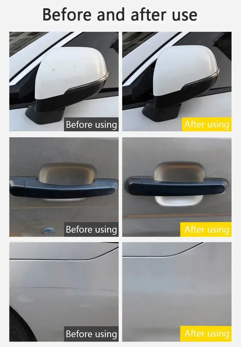 Simples Market Upgraded Nano Magic Car Scratch Remover Cloth; car paint scratch repair showing mirror and body results