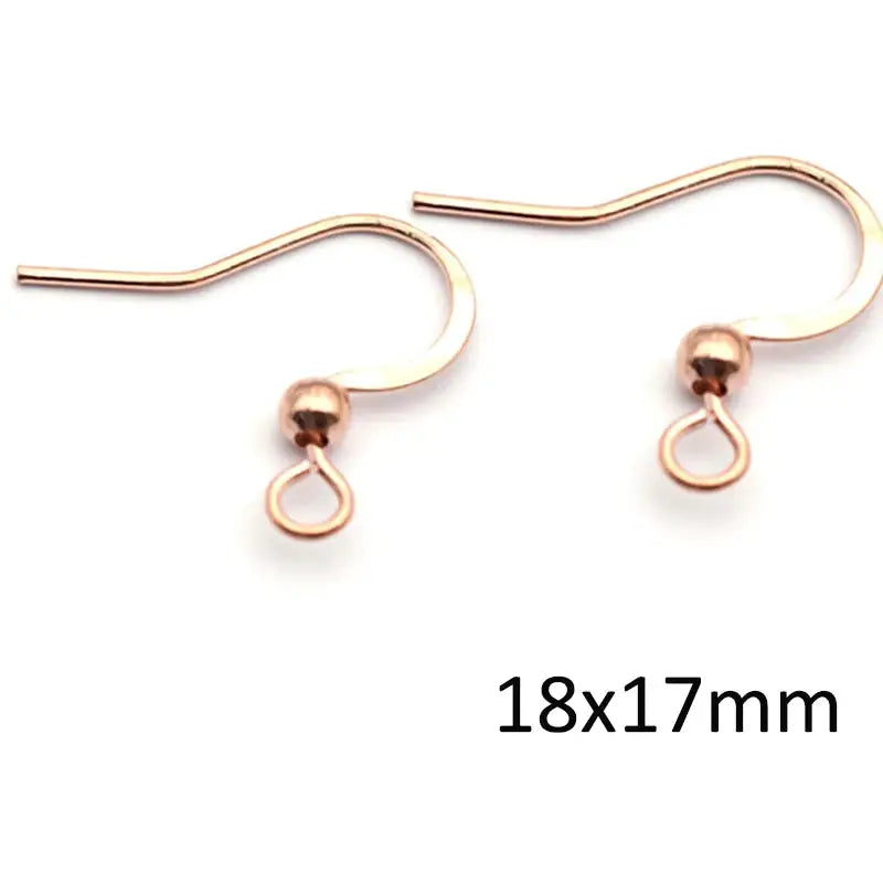 Pair of rose gold stainless steel ear wires with small bottom loop, 18x17mm
