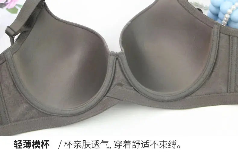 DaiNaFang push-up bra for women, gray full-cup, breathable underwire lingerie with adjustable straps by Simples Market