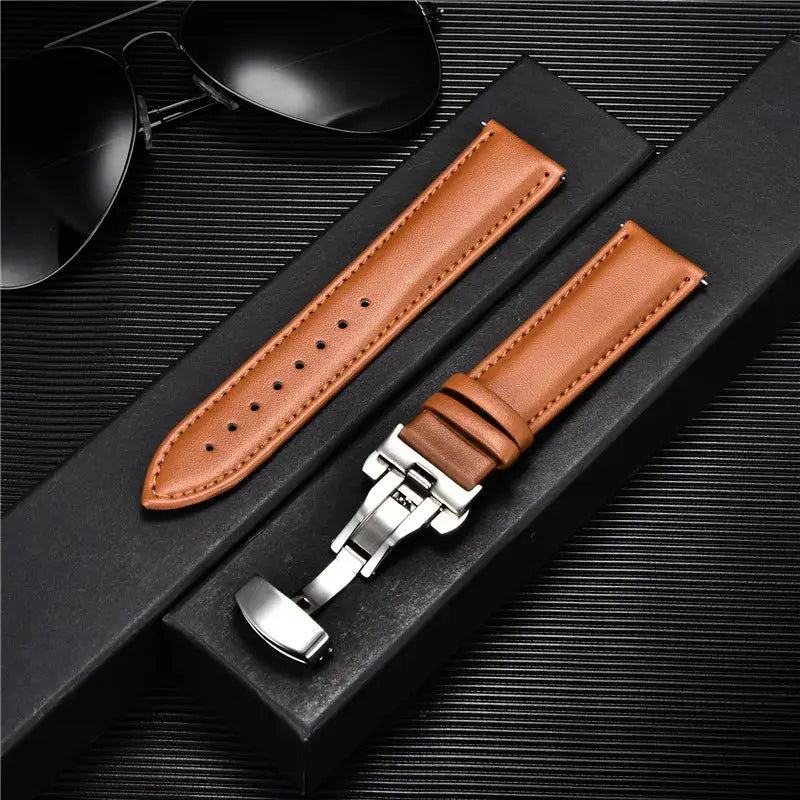 TimberWing Leather Watch Band 18mm 20mm 22mm 24mm Genuine Leather With Stainless Steel Butterfly Buckle Clasp