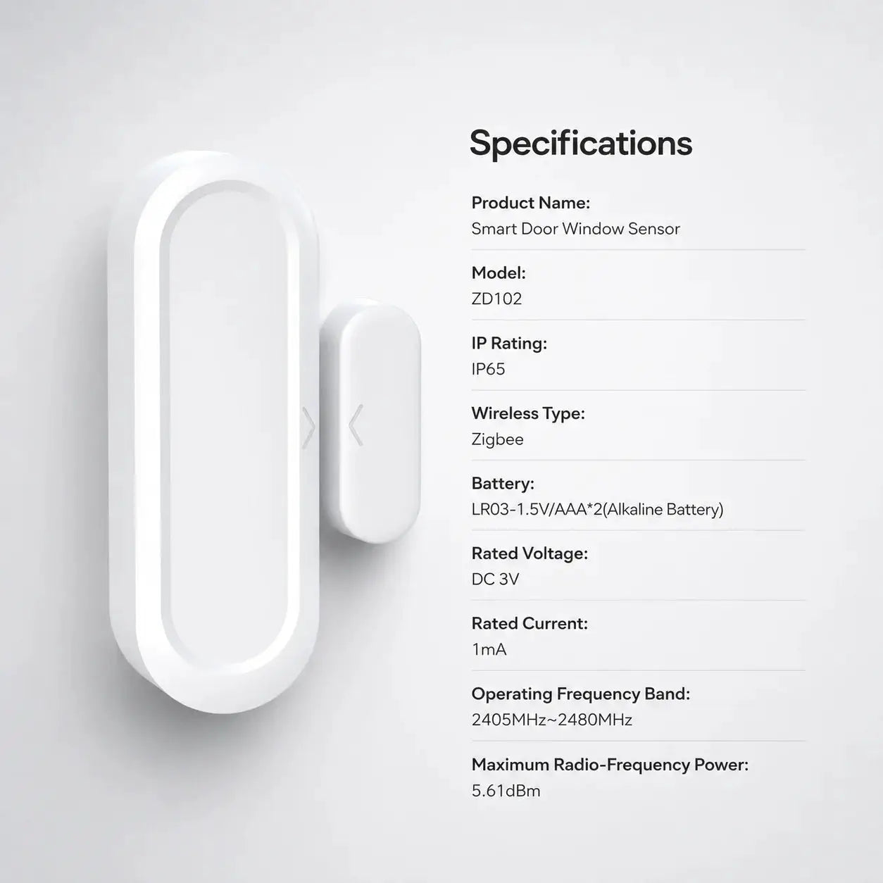 Smart door/window magnetic sensor by Simples Market, white IP65 waterproof Zigbee wireless