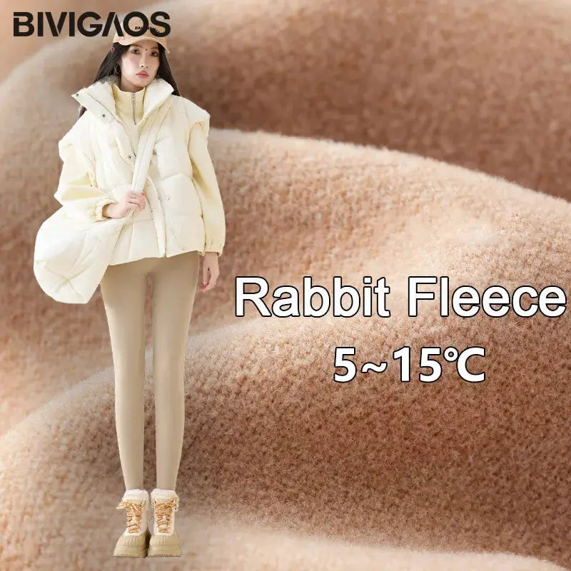 Leggings BIVIGAOS beige fleece high-waist, seamless slim-fit velvet thickened