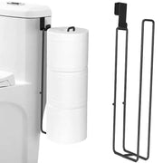 Self Adhesive Black Iron Toilet Paper Holder With Towel Bar No Drill Wall Mount Bathroom Storage