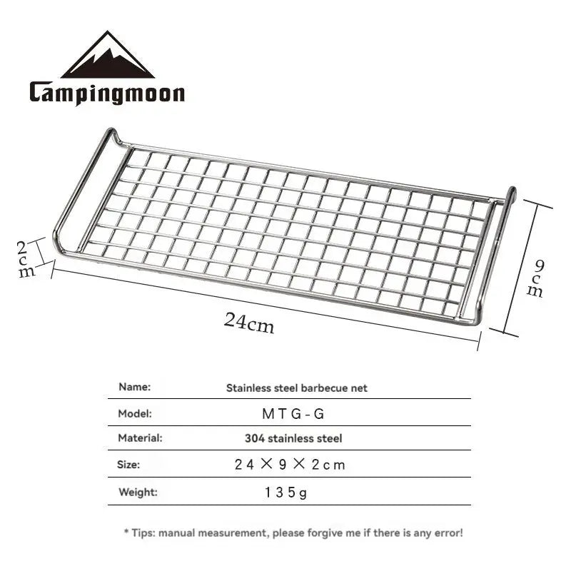 CampingMoon MTG-G stainless steel barbecue net, small lightweight grill rack, 24×9×2 cm