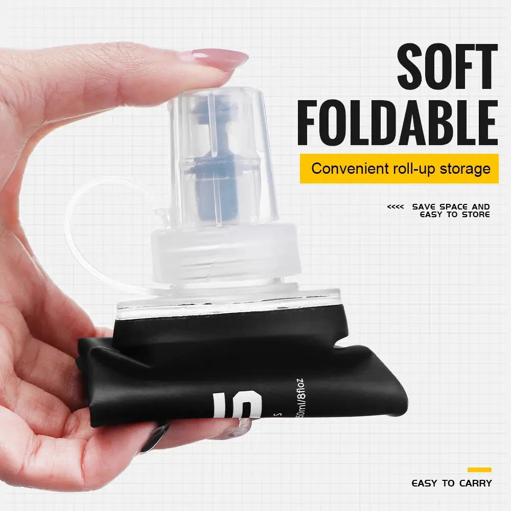 WRELS Soft Flask TPU collapsible hydration bottle in a black foldable pouch; BPA-free ultralight