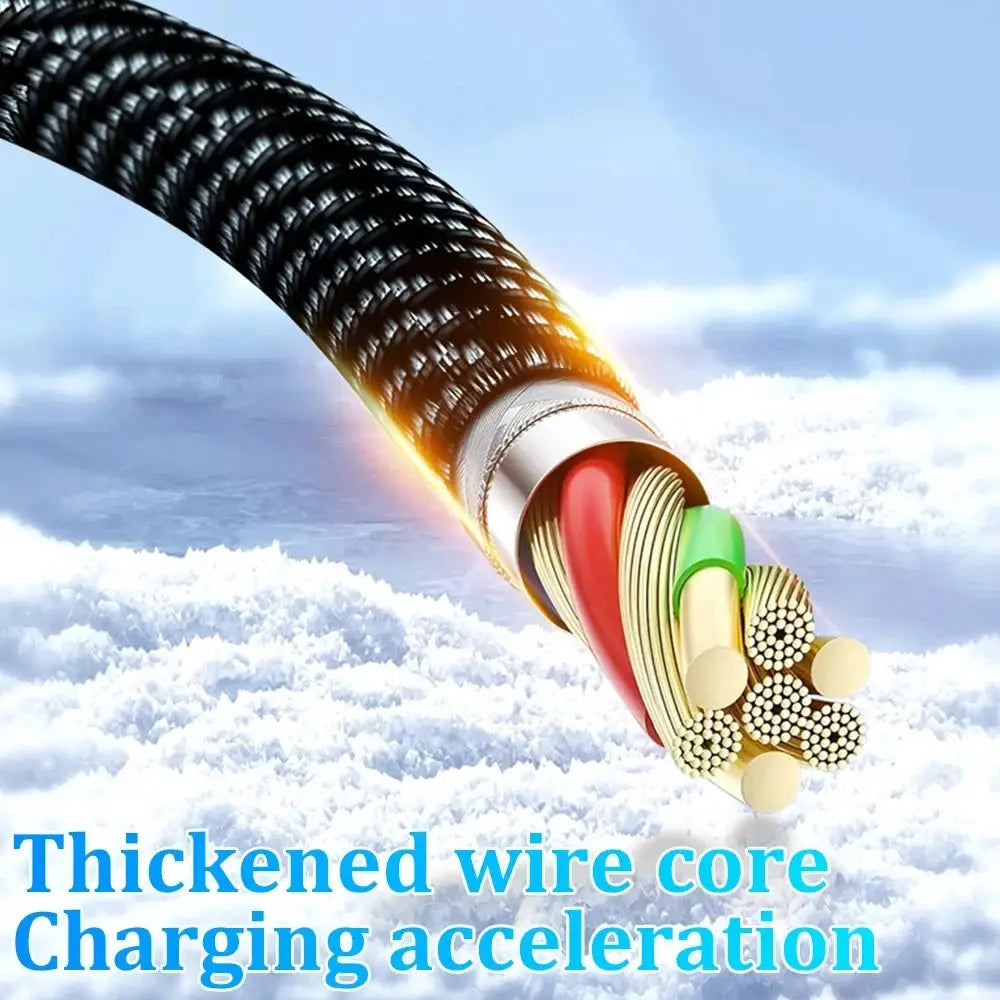 NNBILI USB-C and USB-A charging cables with thick braided core and exposed multicolor conductors
