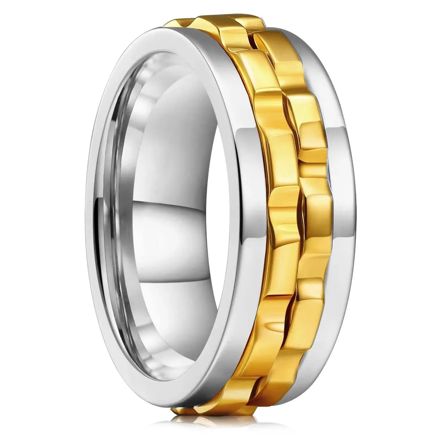 Titanium Steel Chain Spinner Ring For Men Anxiety Relief Fidget Jewelry Punk Rock Biker Wedding Party Accessory