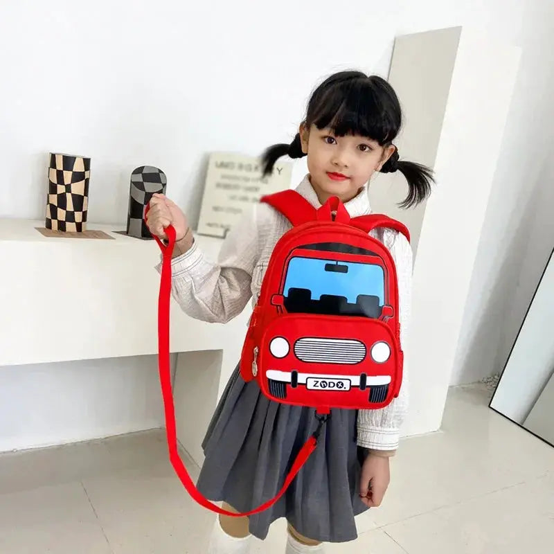 Kids police car backpack red with blue windshield, Simples Market schoolbag