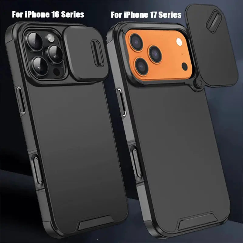 Simples Market slide camera protection phone case for iPhone 16/17 series, black matte, 2-pack