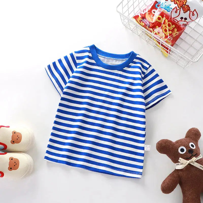 100 Percent Cotton Striped T Shirt For Kids 4 To 6 Years Red Tee Boys And Girls Wholesale Tops Childrens Clothing 2026