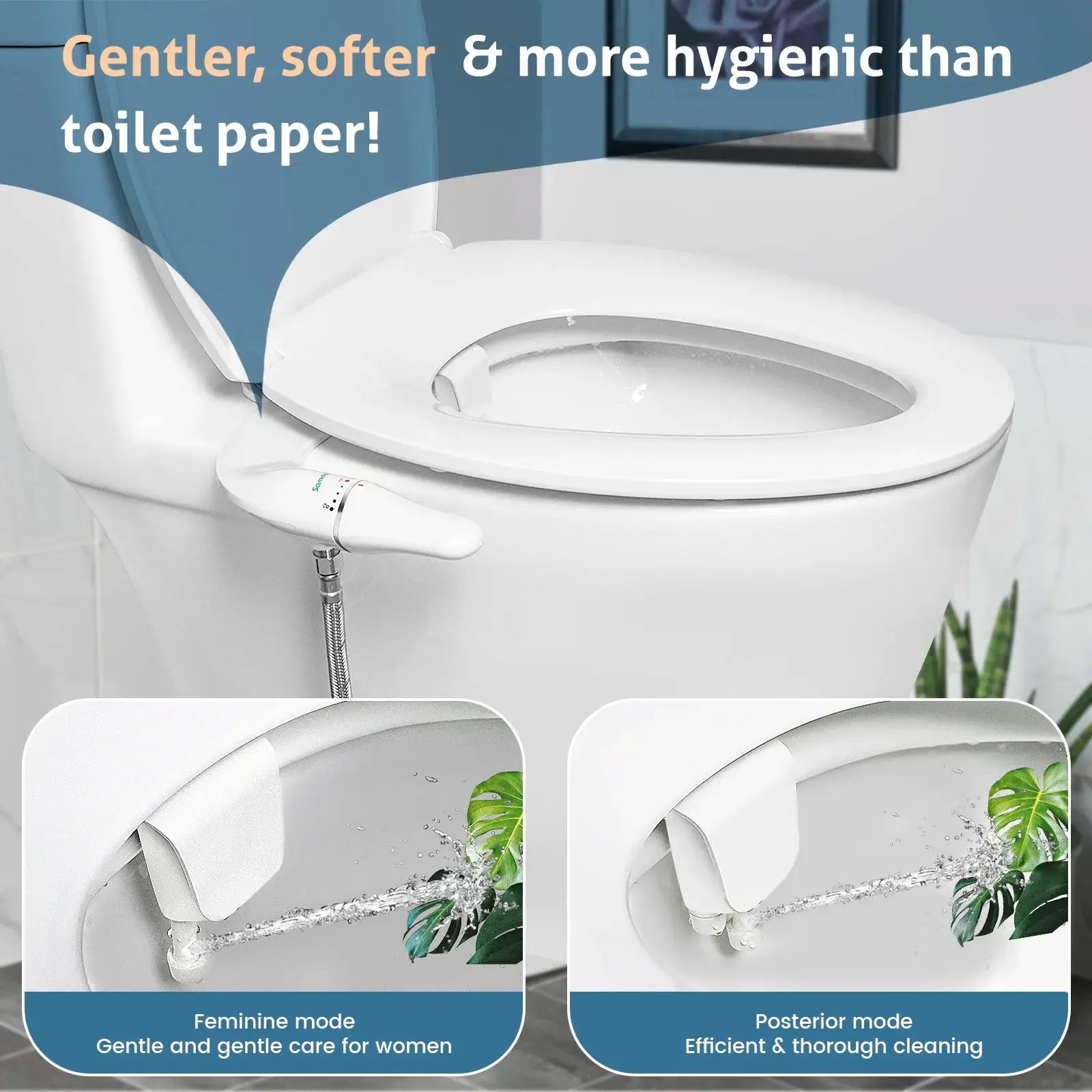 SAMODRA Ultra-Slim Bidet Attachment for Toilet Seat by Simples Market with dual nozzle and adjustable water pressure