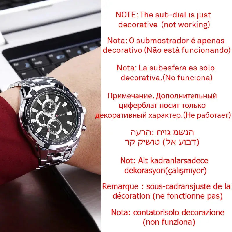 Curren 8023 Quartz Men Watch Water Resistant 3 Bar Stainless Steel Sports Military Wristwatch For Business