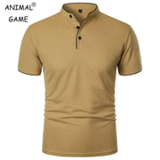 Summer Men Short Sleeve Collared Polo Shirt Breathable Solid Color Casual Loose Fit Splice Top