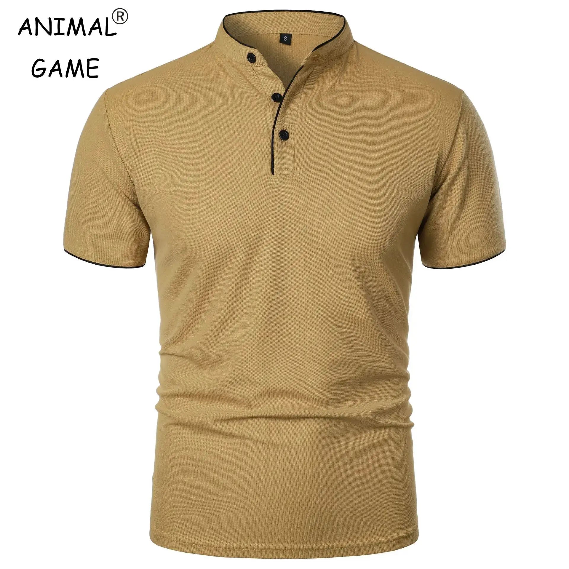 Summer Men Short Sleeve Collared Polo Shirt Breathable Solid Color Casual Loose Fit Splice Top