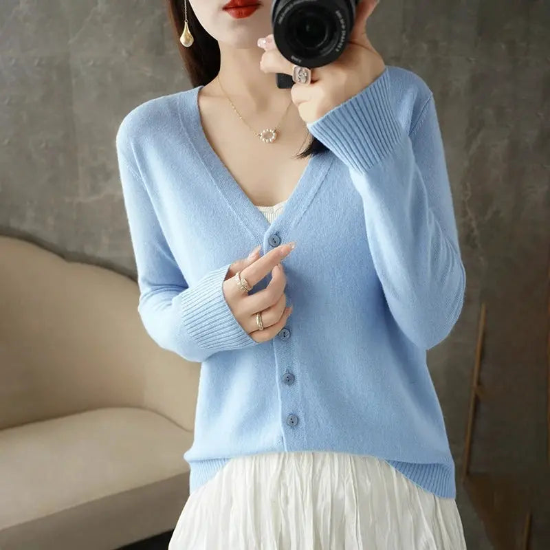 Zhi D035 V Neck Loose Knit Cardigan For Women Warmth And Daily Comfort For Autumn And Winter