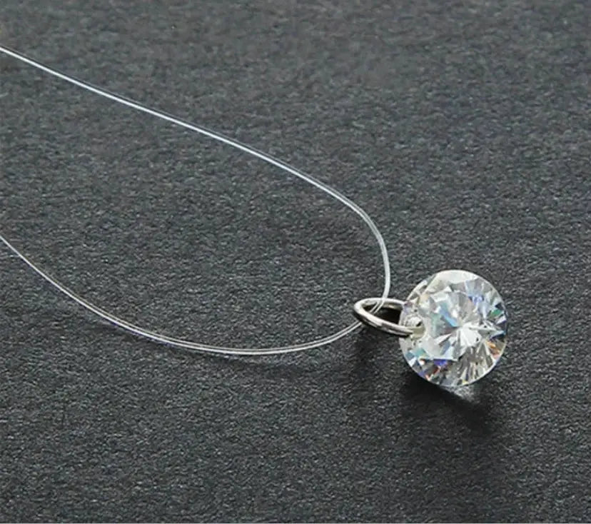 5 Colors Dazzling Zircon Pendant Necklace With Invisible Transparent Fishing Line Chain For Women Minimalist Jewelry