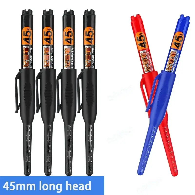 Simples Market 10pcs waterproof long-head marker pens with 45mm tip, non-toxic ink in black, red and blue for woodworking