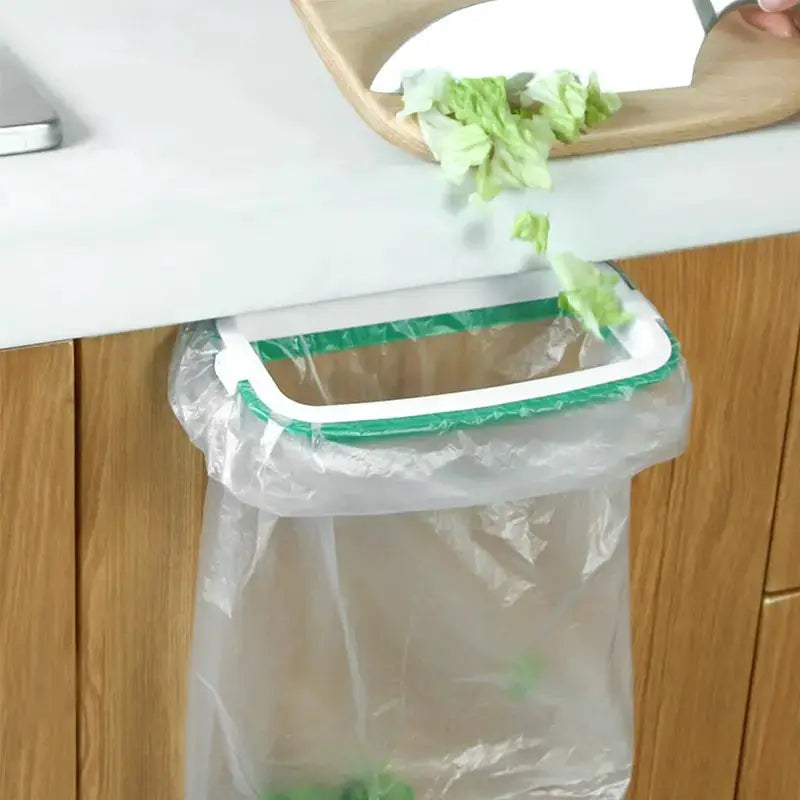 Green Hanging Garbage Bag Rack With Cover For Kitchen Cabinet Portable Rubbish Bag Plastic Holder