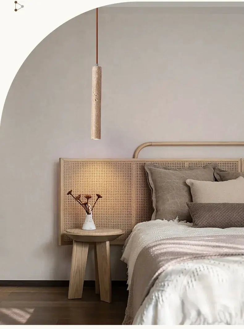 LED pendant lamp, long-tube wooden ceiling light for bedside, Japanese-style chandelier by Simples Market