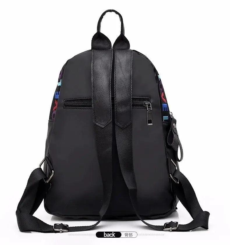Womens backpack Simples Market LOVE casual black bag with colorful side straps