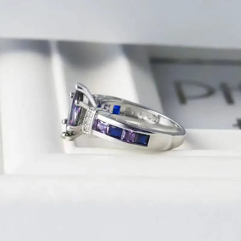 European And American Exquisite Multicolored Oval Zirconia Ring For Women Stylish And Trendy Jewelry