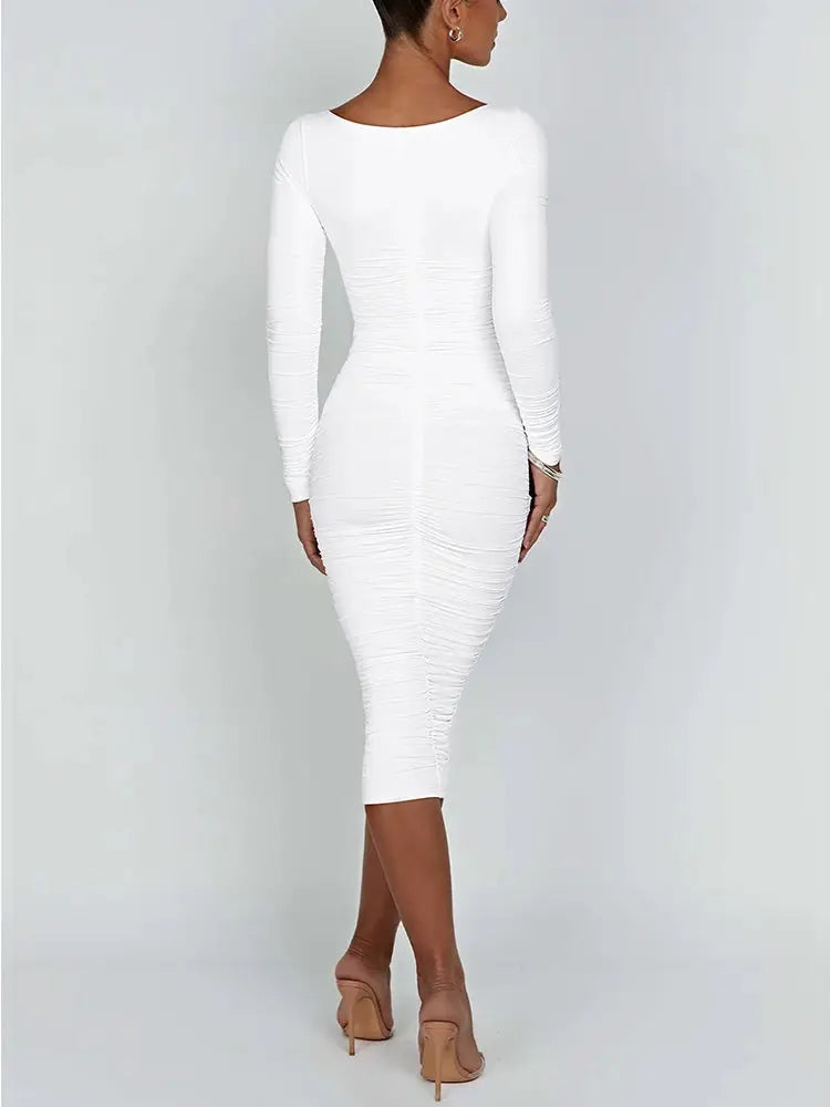 Autumn Winter Women Bodycon Dress Square Neck Long Sleeve Evening