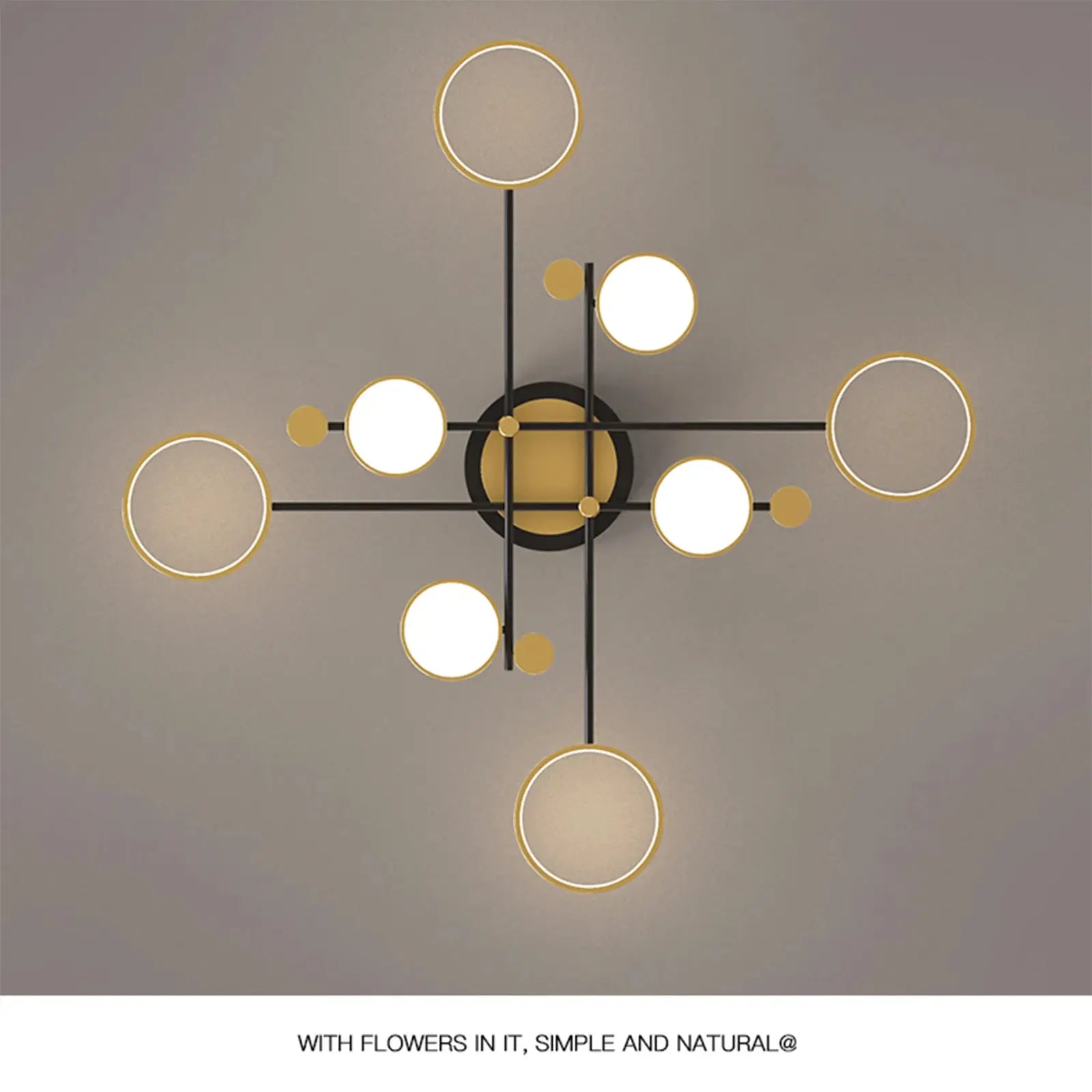 Simples Market Nordic pendant light, black metal with gold-ring circular LED shades