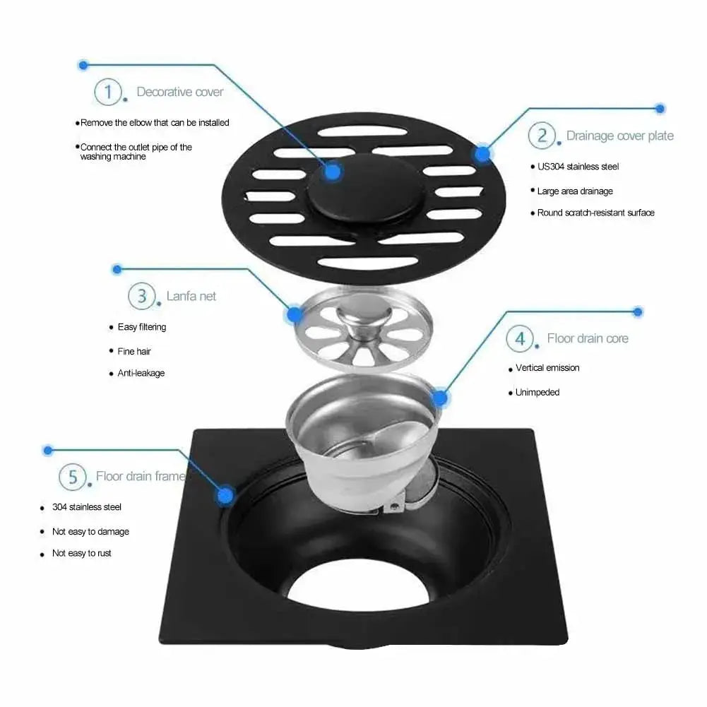 Shower floor drain backflow preventer, stainless steel, insect-proof anti-odor drainage cover by Simples Market