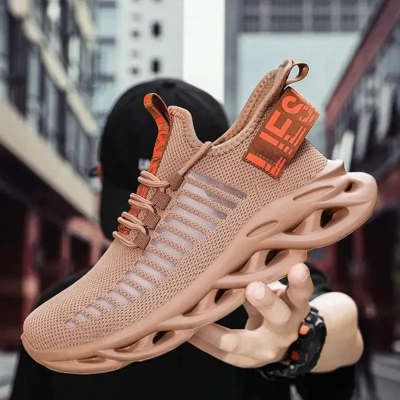 MAEDEF men's breathable peach-beige mesh sneakers with chunky platform sole