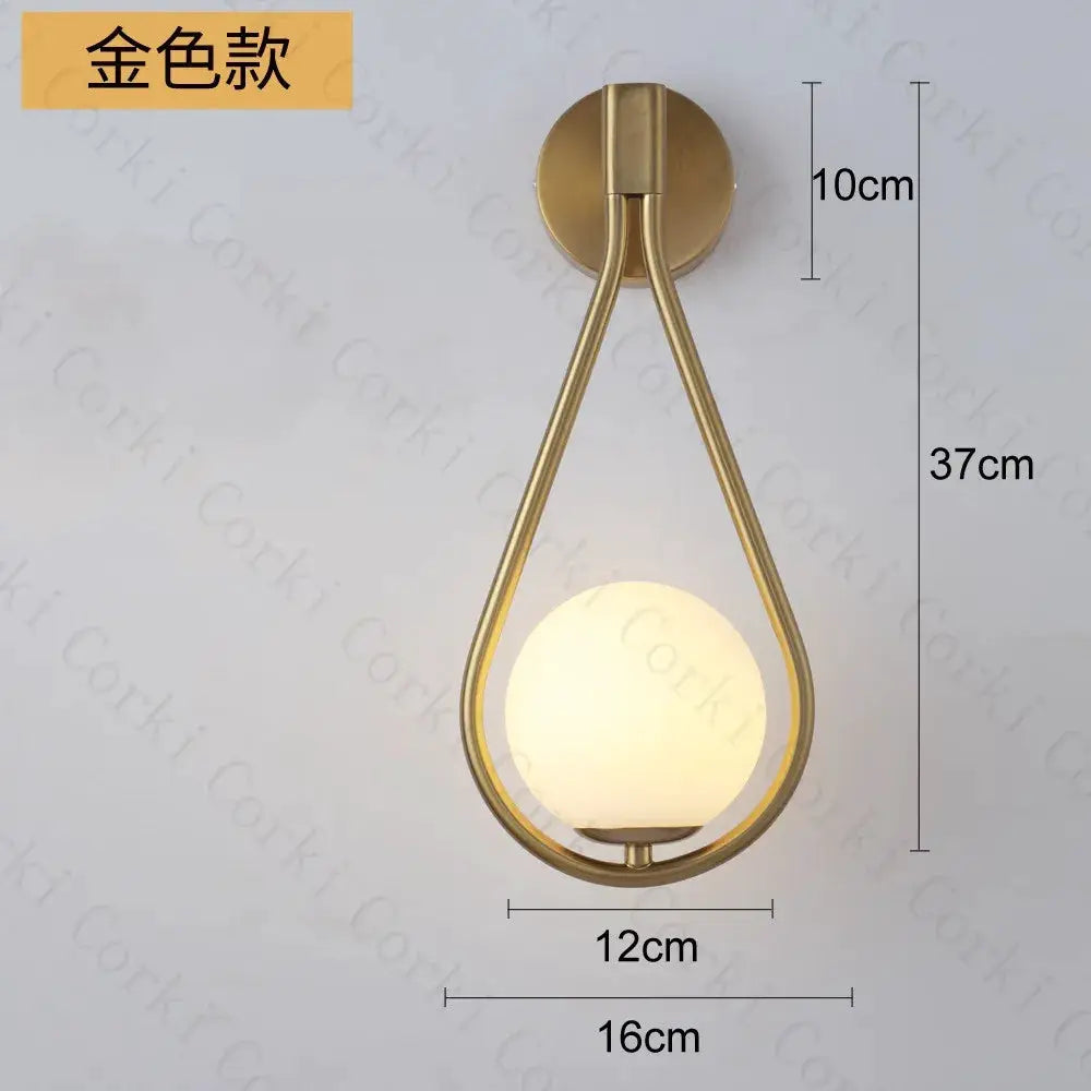 Simples Market Nordic glass-ball LED wall lamp in gold metal, modern minimalist bedside light