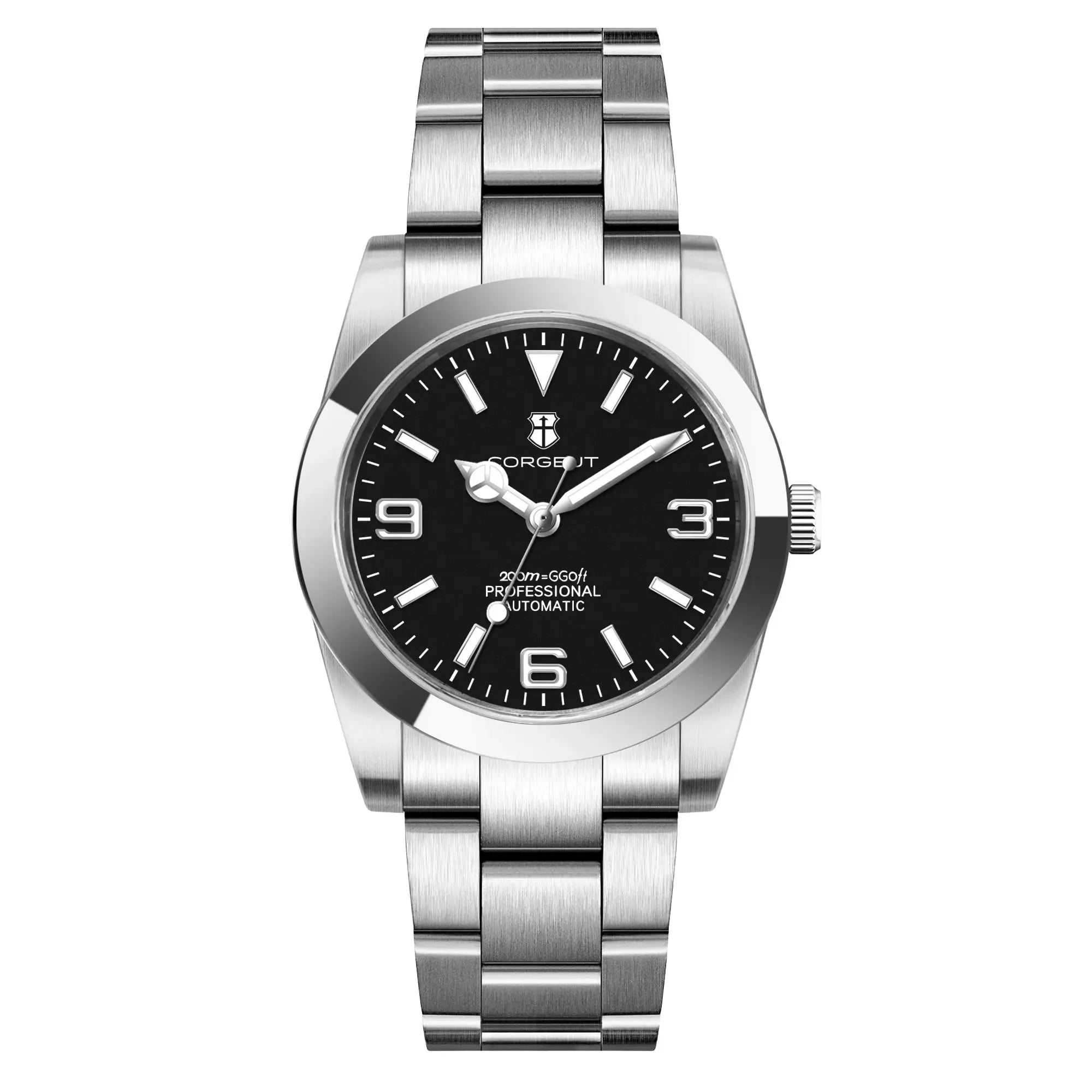 Corgeut 36/39mm luxury NH35 automatic men's wristwatch with stainless steel bracelet and black dial