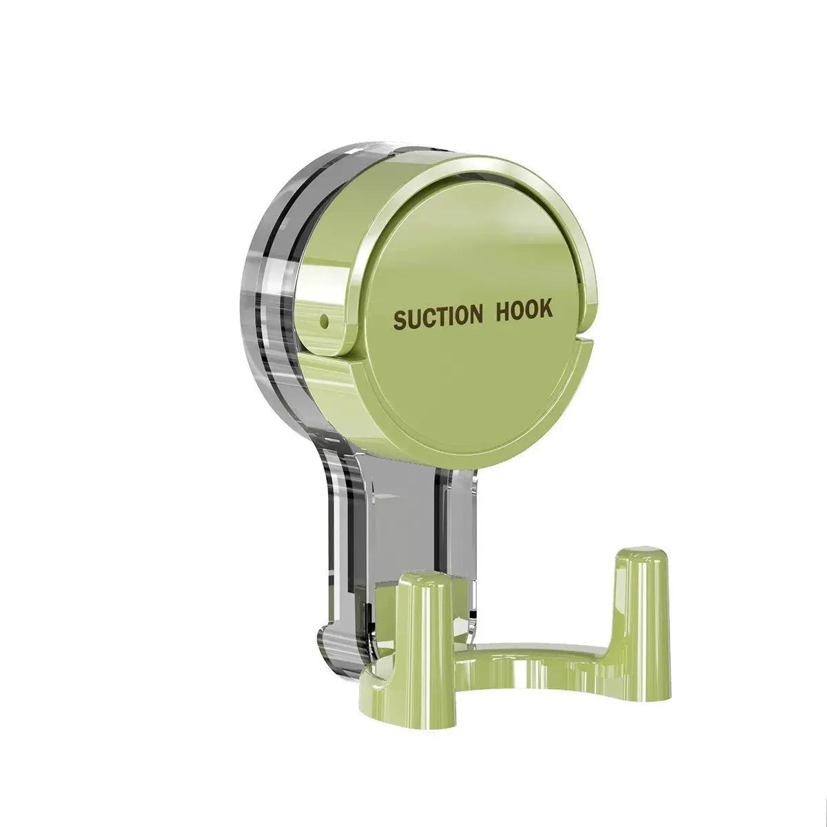 Strong vacuum suction hook by Simples Market; lime-green pad with clear arm for bathroom/kitchen.