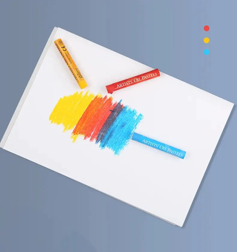 MUNGYO Artist Oil Pastels set; three sticks in yellow, red and blue on a white page