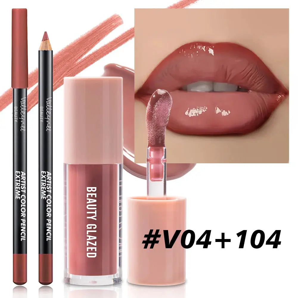 Two Piece Velvet Texture Lip Makeup Set With Matte Finish Red And Brown Shades For Moisturizing Natural Lip Look