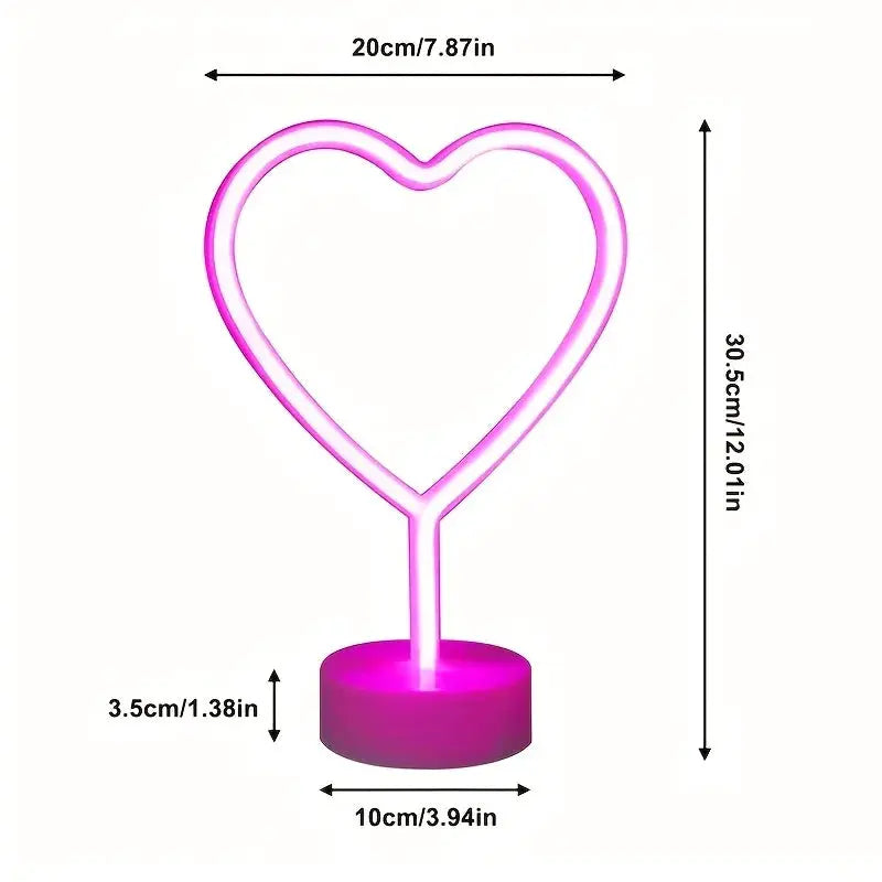 Heart-shaped pink neon light by Simples Market, USB or battery powered on pink base