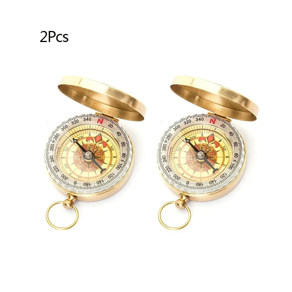 2pcs brass pocket compasses with lids, gold-tone handheld navigation gear by Simples Market