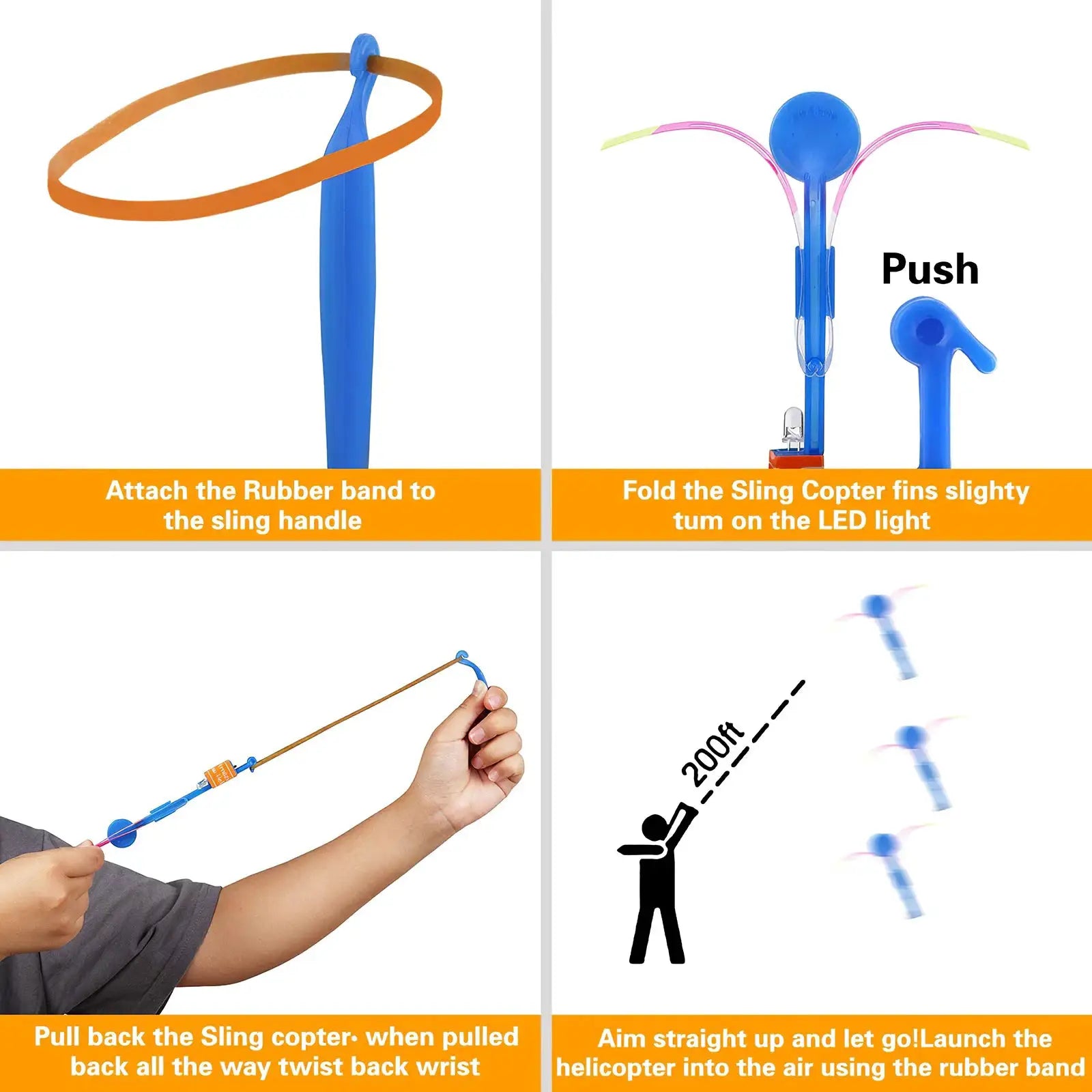 Outdoor LED Slingshot Rocket Helicopter Flying Toy With Glowing Lights For Kids Party Gift