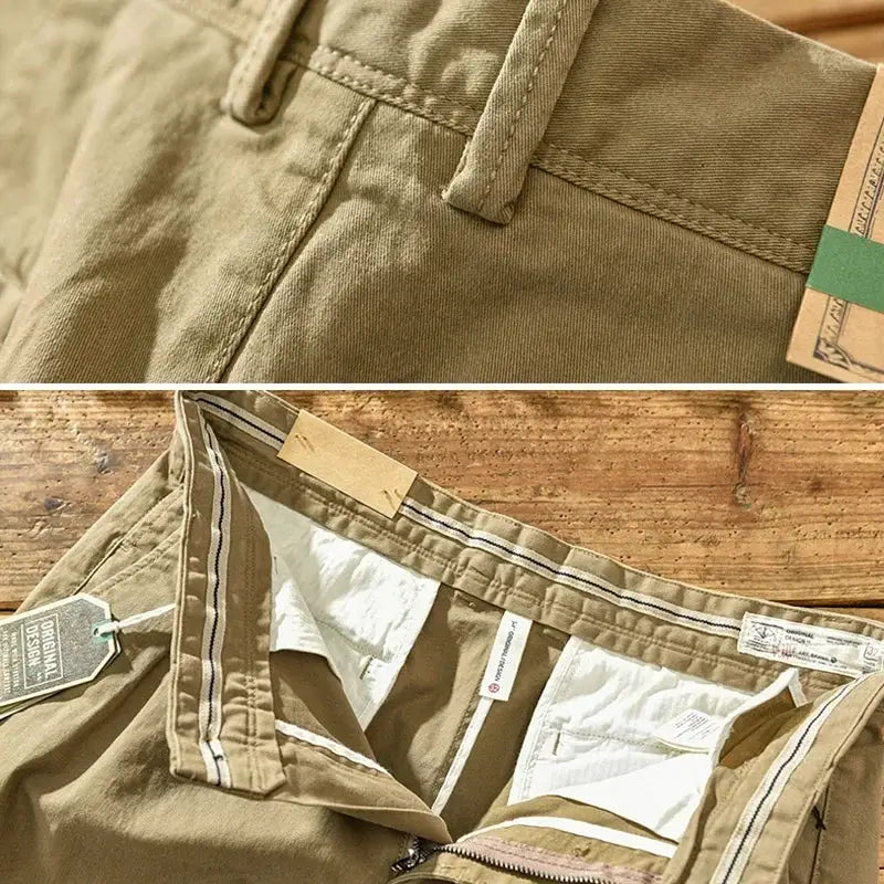 HIQOR men's cargo pants, khaki pure cotton, mid-waist, casual loose fit, Simples Market, size 38