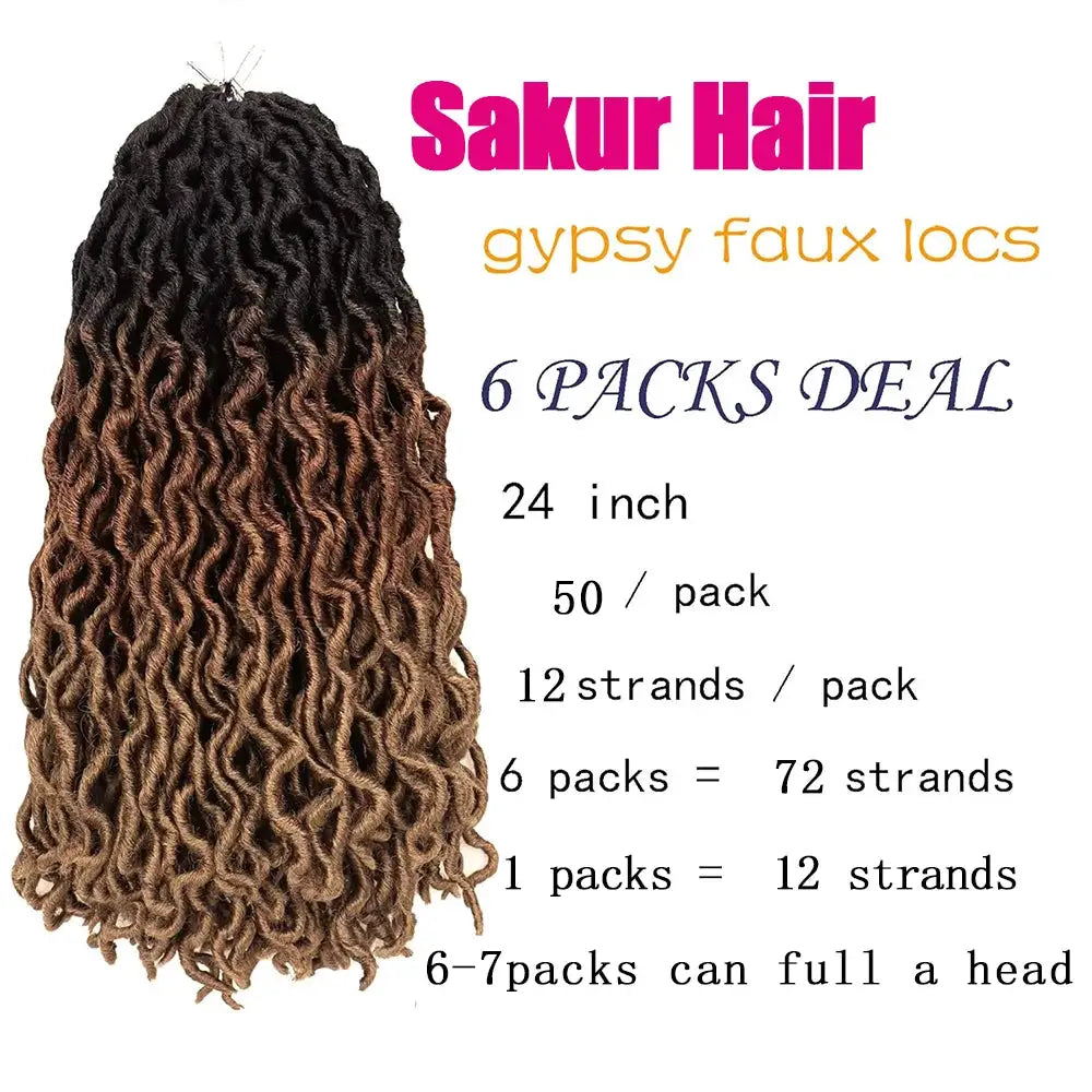 Goddess faux locs crochet hair by Simples Market, 24-inch, 6-pack deal with 50 strands per pack