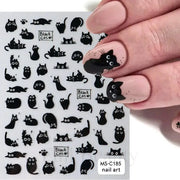 2pcs Black Cat nail sticker set with 3D self-adhesive cartoon decals for manicure