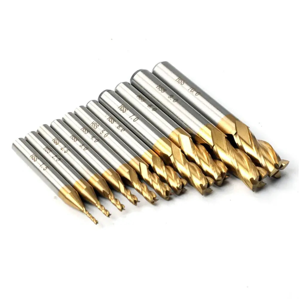 7Pcs 11Pcs Milling Cutters 4 Flute Titanium Coated HSS End Mill Set 1.5 to 10mm CNC Router Bit for Wood Steel Milling