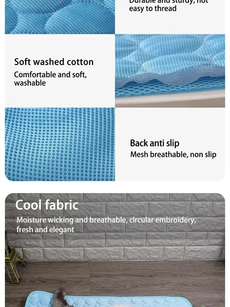 Pet cooling mat for small dogs and cats, blue quilted sofa nest with anti-slip back by Simples Market