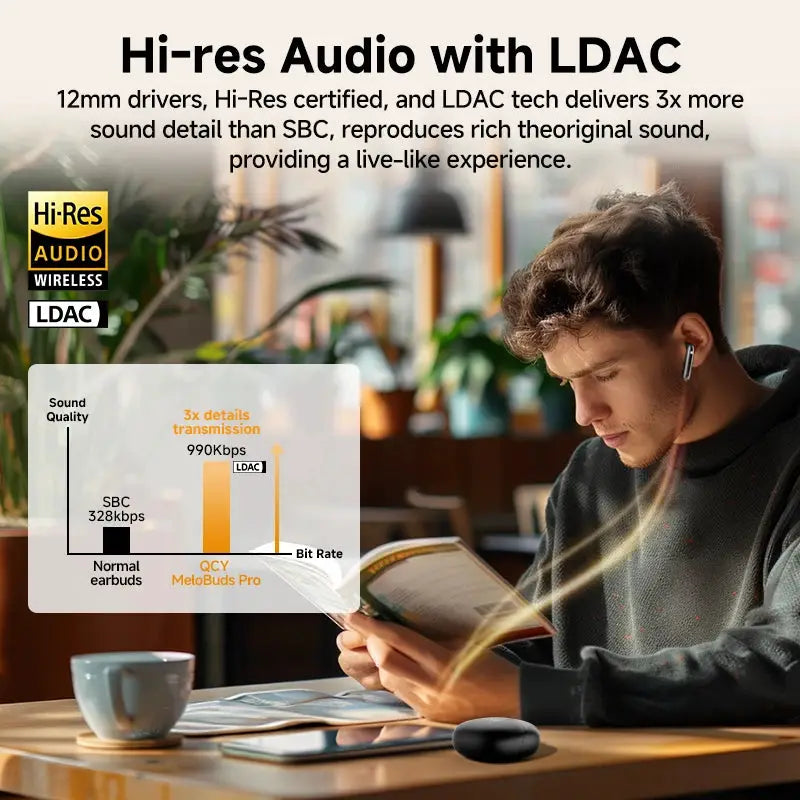 QCY MeloBuds Pro wireless earphones with LDAC, black in-ear design