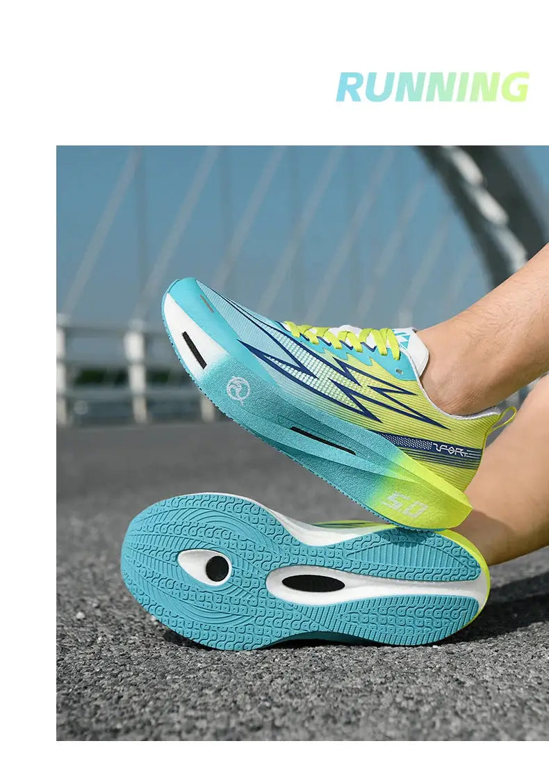 Simples Market running shoes, aqua blue with lime accents, breathable lightweight AirCushion sneakers