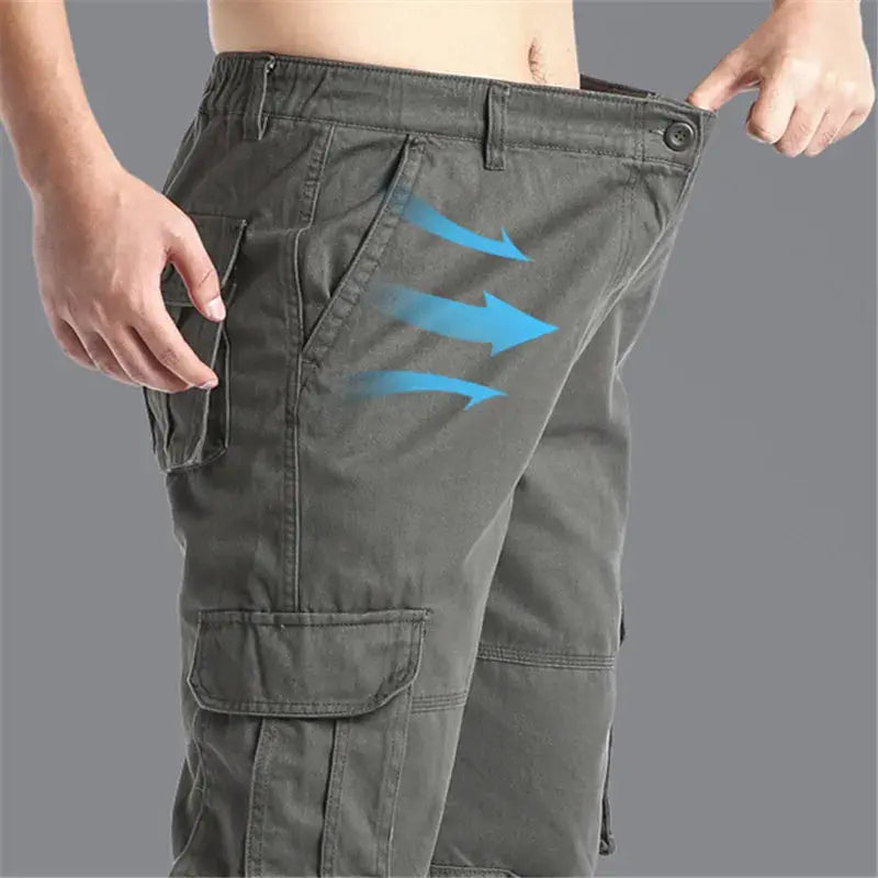 Men's Loose Overalls With Large Pockets Pure Cotton Elastic Waist Tactical Jogging Pants For Outdoor Work