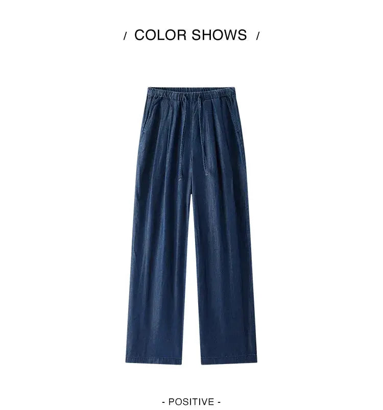 Semir Elastic Waist Denim Pants Women Draped Fit Wide Leg Trousers