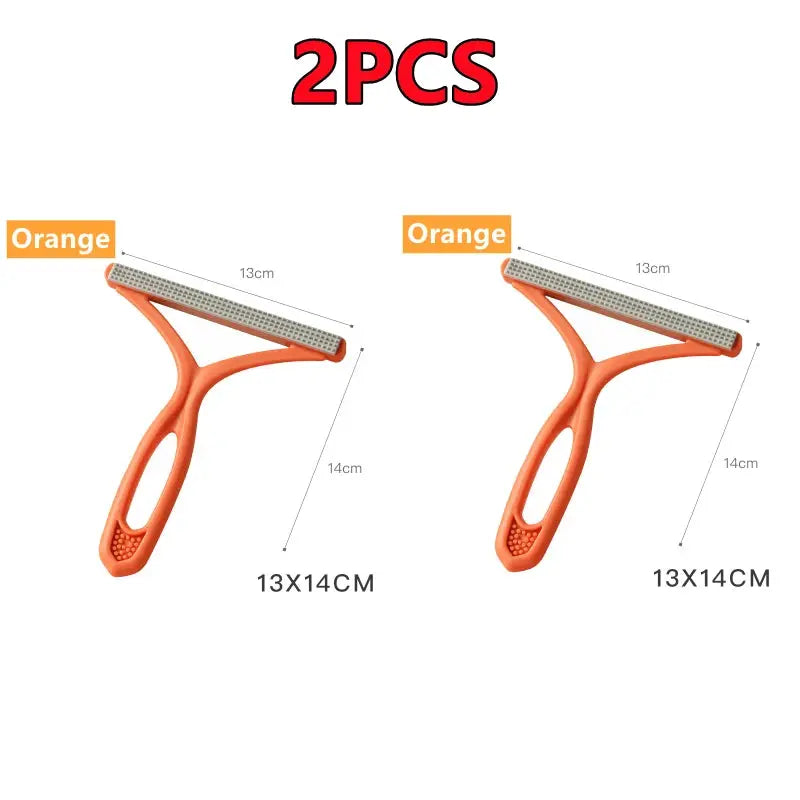 2-pack orange silicone double-sided pet hair remover; lint shaver for clothes and carpets, 13x14 cm each