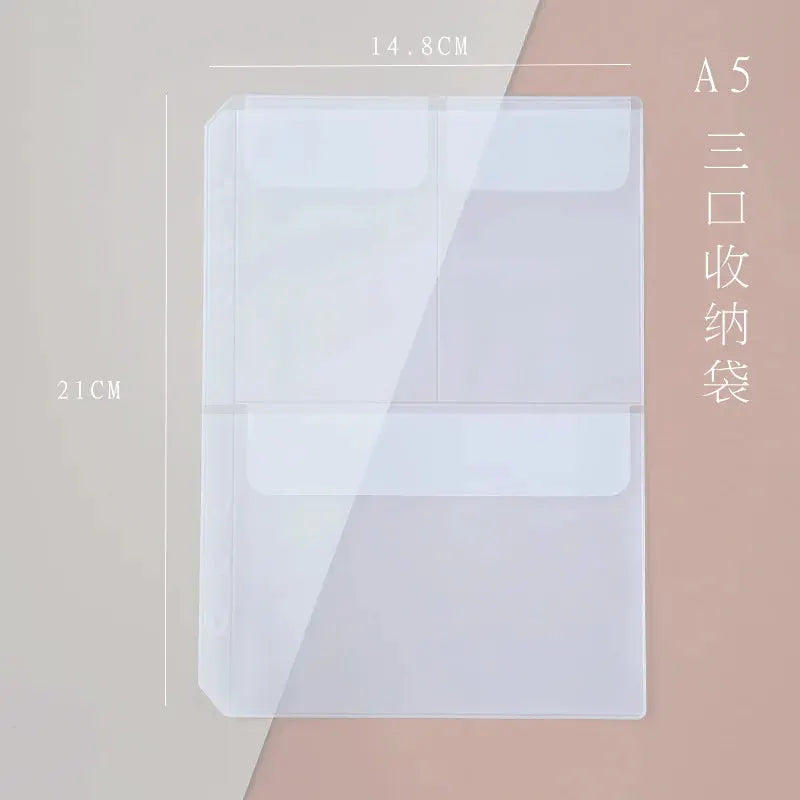 A5 binder zipper folders, 5-piece transparent set for 6-ring notebooks and binders