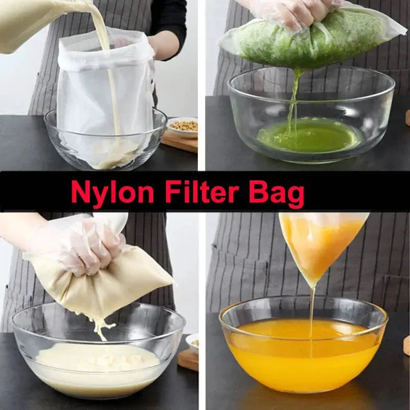 Food Grade Nylon Filter Bag 100 Mesh Reusable Kitchen Strainer Tea Beer Coffee Oil